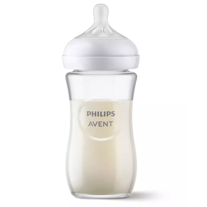 Philips AVENT Natural Response glazen babyfles 240 ml, Medium Flow speen, 1m+