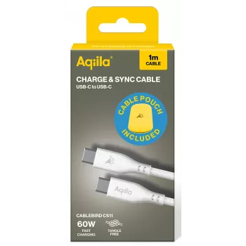 AQIILA Cablebird CS11 USB-C naar USB-C laad- en synchronisatiekabel 1m 60W Zwart AQCBPBIC1SI812
