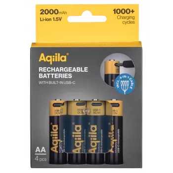 AQIILA USB-C oplaadbare AA lithium-ion-accu's, 1,2V, 4-pack (AQ200AA367C4)