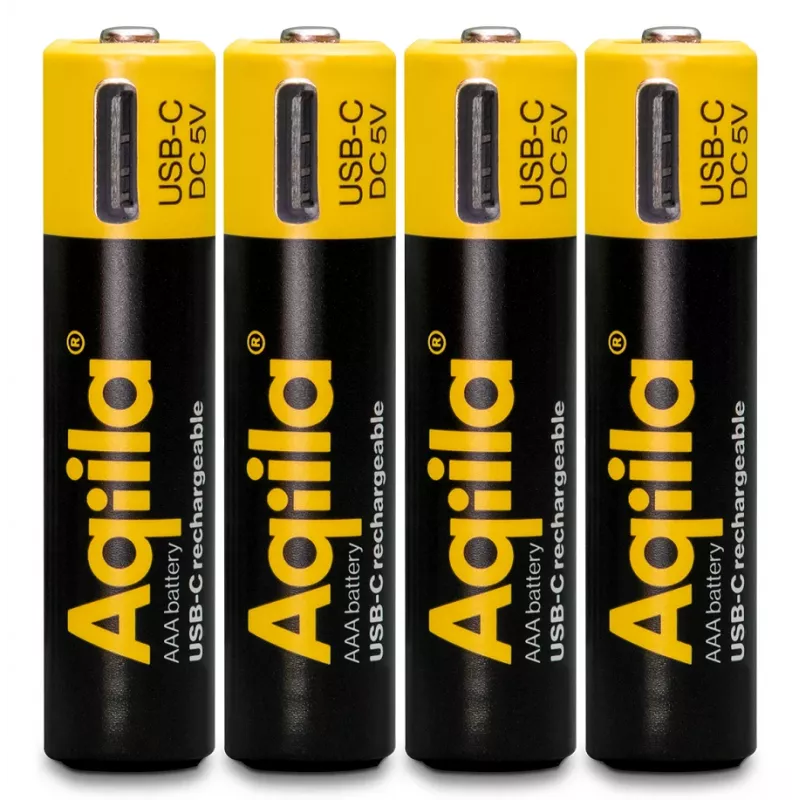 AQIILA AAA NiMH accu's met USB-C, 1,2 V, 600 mAh, 4-pack AQ60AAA374C4