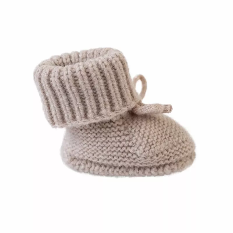 Lodger Slipper Folklore Merino-wollen babyschoenen, beige, 0-6 maanden