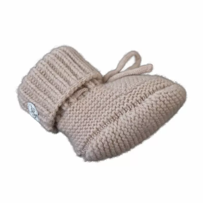 Lodger Slipper Folklore Merino-wollen babyschoenen, beige, 0-6 maanden