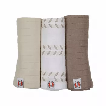 Lodger Swadler Solid Matcha katoenen puckdoek, birch, 70x70 cm, 3-pack
