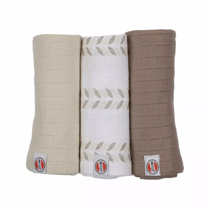 Lodger Swadler Solid Matcha katoenen puckdoek, birch, 70x70 cm, 3-pack
