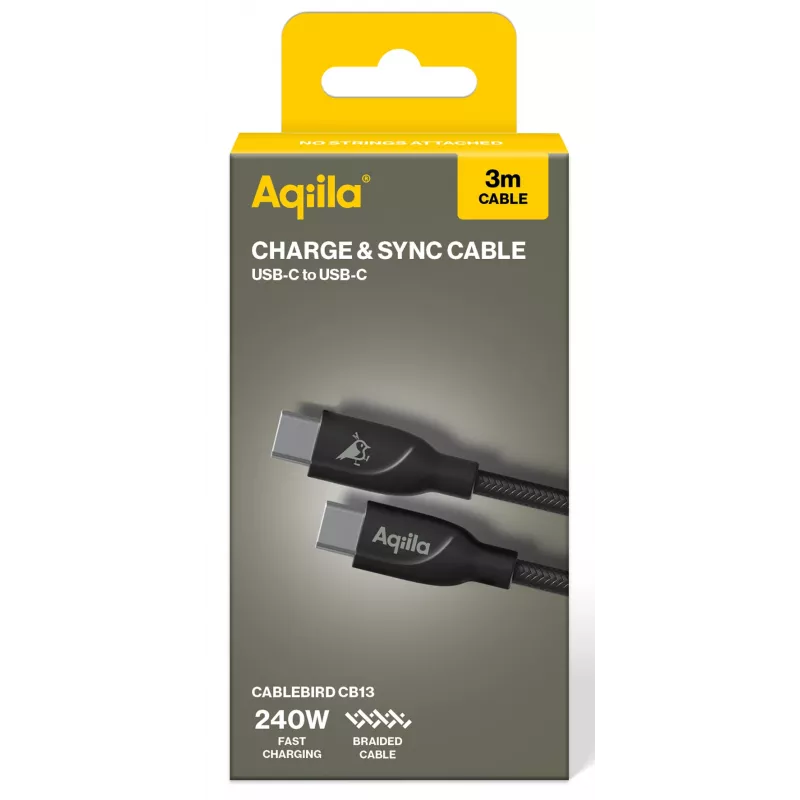 AQIILA USB-C naar USB-C laad- en synchronisatiekabel 3 m zwart AQCBPBICB4BD881