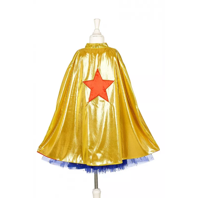 Souza! superheldin kostuumjurk met cape, roze/goud/blauw, 5-7 jaar (116-128 cm)