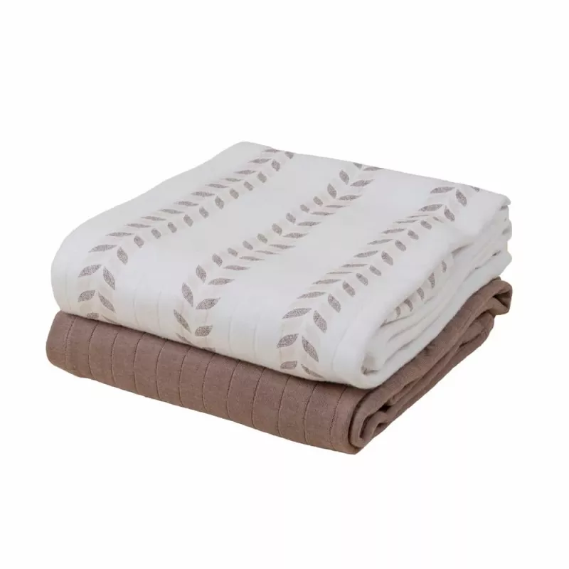 Lodger Swaddler Solid Matcha katoenen mousseline puckdoek, Birch/Buffalo, 110x110 cm, 2-pack
