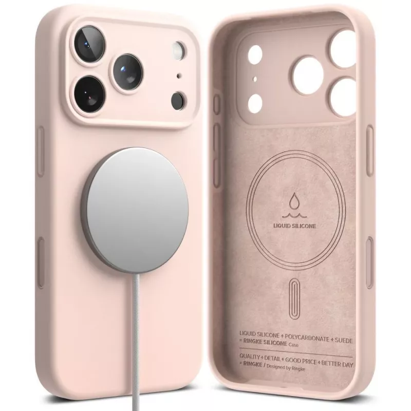 Ringke siliconen magnetische MagSafe hoes voor iPhone 18 Pro Max – Pink Sand