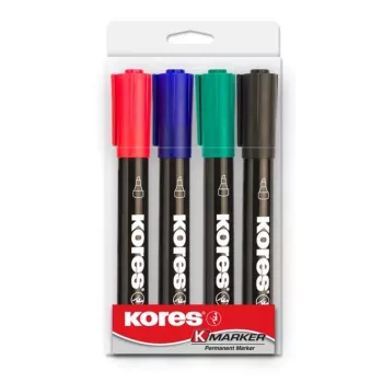 Kores K MARKER permanentmarker, beitelpunt, 3-5 mm, diverse kleuren, 4-set M20945