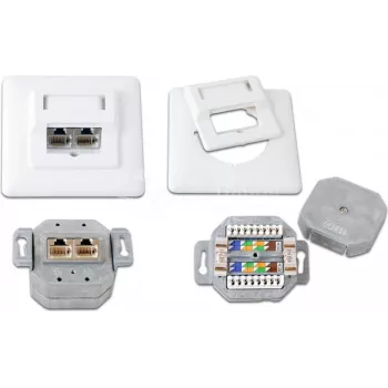 Wirewin DD-TRIO-K5E UP2 WS Cat5e afgeschermde inbouw datadoos, 2x RJ45, LSA, zuiverwit