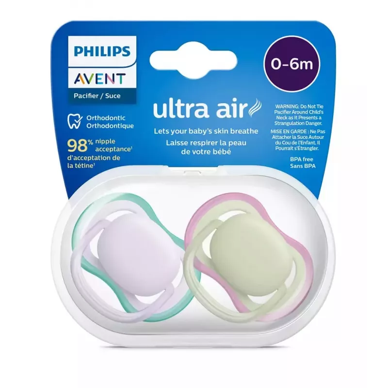 Philips Avent Ultra Air fopspeen 0-6 maanden, 2-pack, meisje roze/paars, SCF085/24