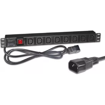Wirewin NVL8 UPS versie 19 inch 1U rackmount PDU, 8x IEC C13 uitgangen, IEC C14 ingang, 10A, 2300W, zwart