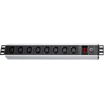 Wirewin NVL9 UPS versie 19 inch 1U rackmount PDU, 9x IEC C13 uitgangen, IEC C14 ingang, 10A, zwart
