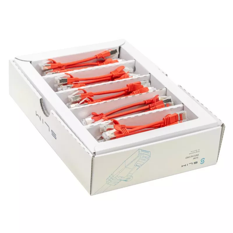 Wirewin SLIM-LS-K6A 0.1 RD 50 Cat6a U/FTP slim ethernet-patchkabel, 0,1m, rood, 50-pack