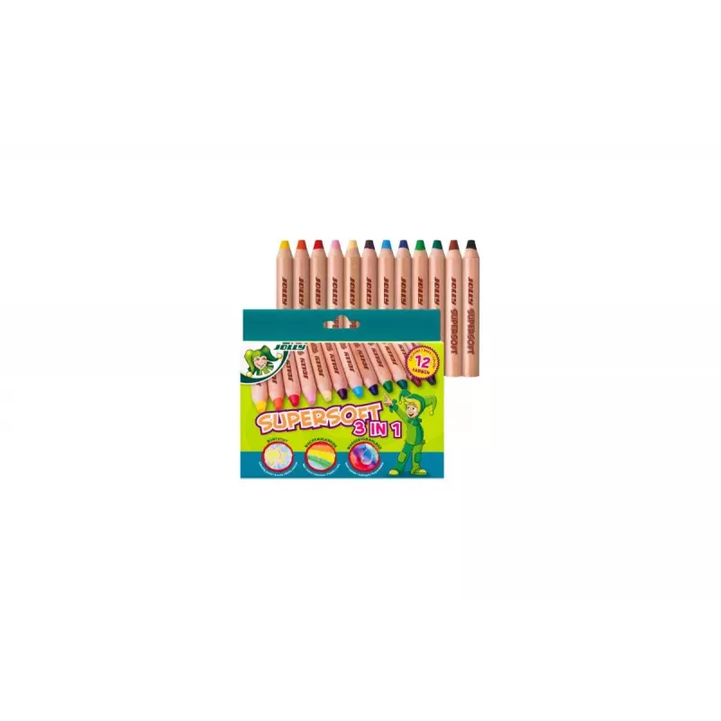 JOLLY Supersoft 3 in 1 kleurpotloden, verschillende kleuren, 12 stuks (5956-0002)