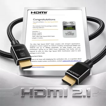 LogiLink HDMI-kabel A/M naar A/M 8K/60Hz 48Gbps metaal nylon gecertificeerd zwart 2m