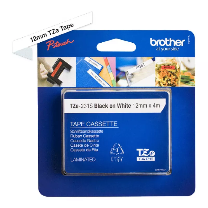 Brother TZe-231S 12mm zwarte tekst op wit gelamineerde labelband (4m)