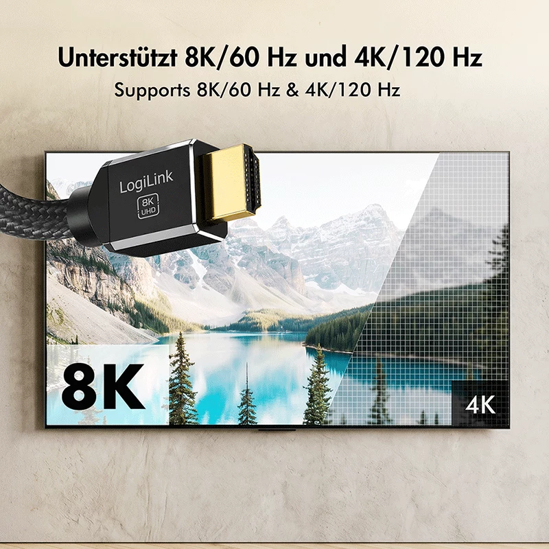 LogiLink HDMI-kabel, A/M naar A/M, 8K/60 Hz, 48 Gbps, metaal, nylon, gecertificeerd, zwart, 3 m