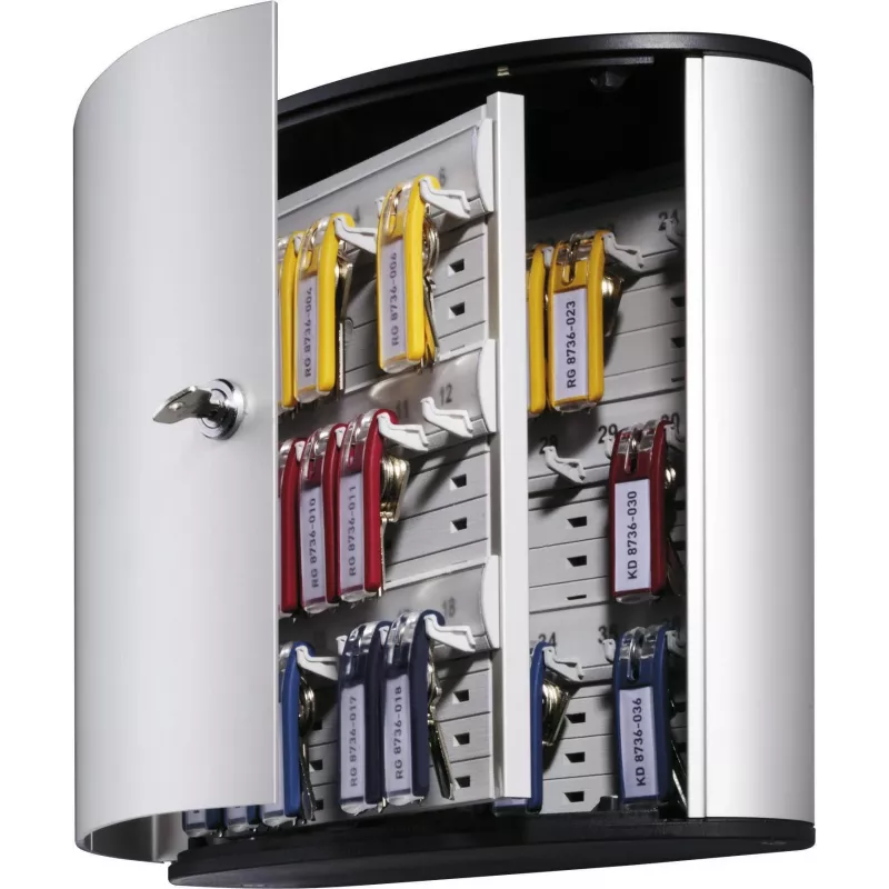 DURABLE KEY BOX 36 sleutelkast met cilinderslot, lichtgrijs staal, wandmontage, 36 haken 195223