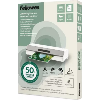 Fellowes A6 mat laminerfolie 80 micron, 50% gerecycled, 100-pack 100143438