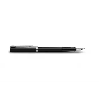 Waterman Impression vulpen, zwarte lak, chroom sierring, middelste pen, blauwe inkt, geschenkdoos 2225497