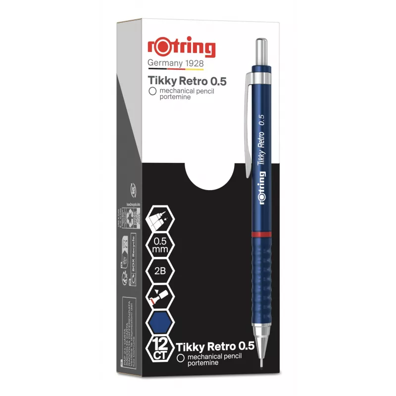 Rotring Tikky Retro mechanisch potlood 0,5 mm, blauw verchroomde sierringen 2202566