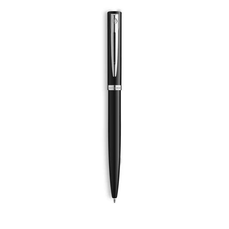 Waterman Impression balpen – zwarte lak, chroom sierring, middelblauw 2225498