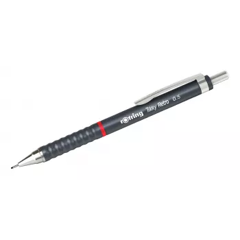 rotring Tikky Retro mechanisch potlood 0,5 mm grijs verchroomde vaste geleidehuls rubber golfprofiel 2202567
