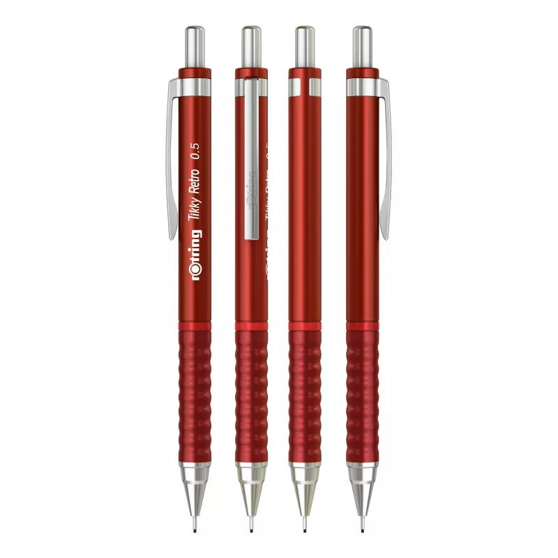 Rotring Tikky Retro mechanisch potlood 0,5 mm rood verchroomde huls rubber greepzone 2202568