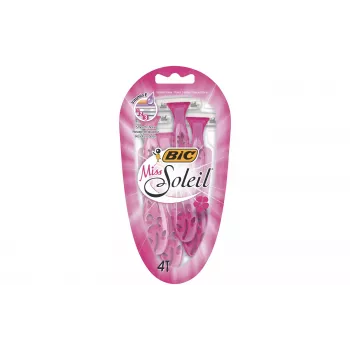 BIC Miss Soleil wegwerpscheermesjes voor dames, 4 stuks, drieklingsblad met aloë vera & vitamine E glijstrip, beweegbare kop, gesorteerde pastelkleuren 8897253