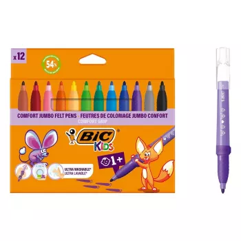 BIC KIDS Comfort Jumbo viltstiften, verschillende kleuren, 12-pack, 1,4 mm punt, wasbaar 517250