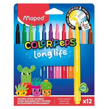 Maped Color'Peps Long Life viltstiften, verschillende kleuren, 12 stiften (844000)