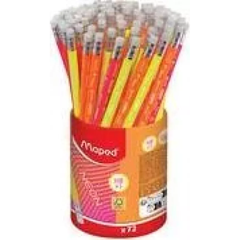 Maped neon HB grafietpotlood met gum, driehoekig, 72er-pack etui 853789FC