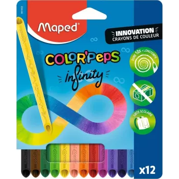Maped COLOR'PEPS INFINITY driehoekige kleurpotlood-set, 12 verschillende kleuren, houdt 10x langer, 100% pigmentkern, herbruikbare huls 861602