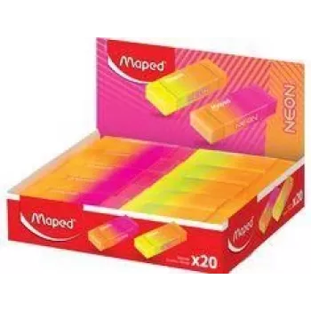 Maped NEON kunststof gum display, 20 stuks, neonoranje & neonroze, stofarm, ftalaatvrij, PVC-vrij 121901