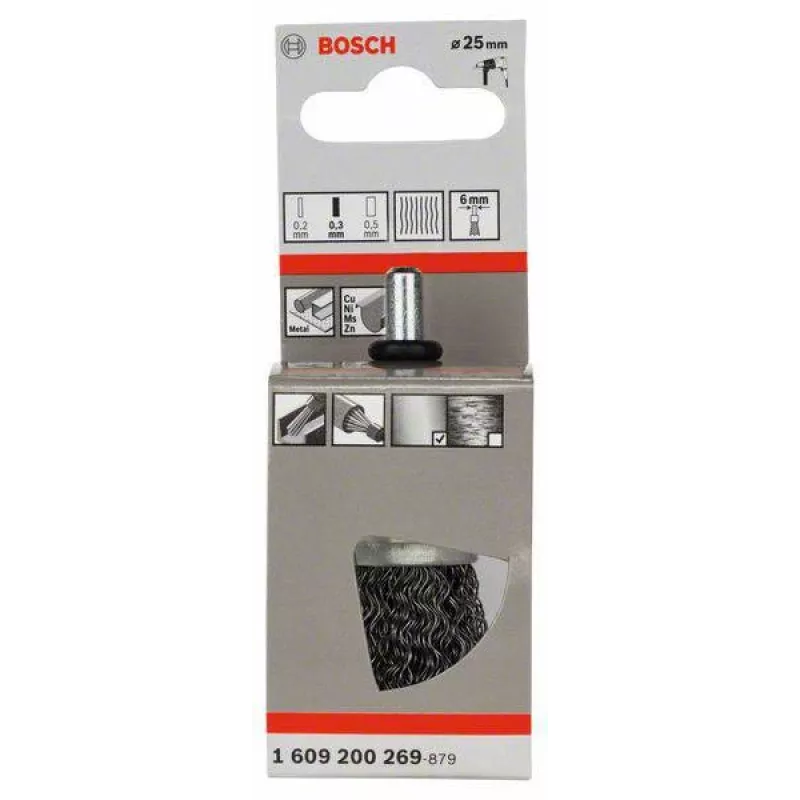 Bosch 1 609 200 269 stiftdraadborsel, gegolfd staal, 25 mm, 6 mm schacht