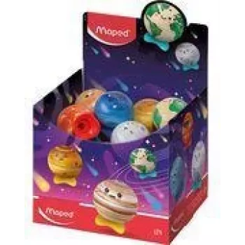 Maped Planet metalen puntenslijper met bakje, diverse designs, displaydoos met 24 stuks 051102EU