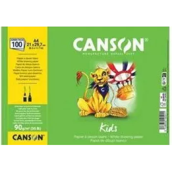 Canson Kids tekenpapierblok A4 90g/m² wit licht korrelig 50 vel voor potlood en kleurpotlood C629012000