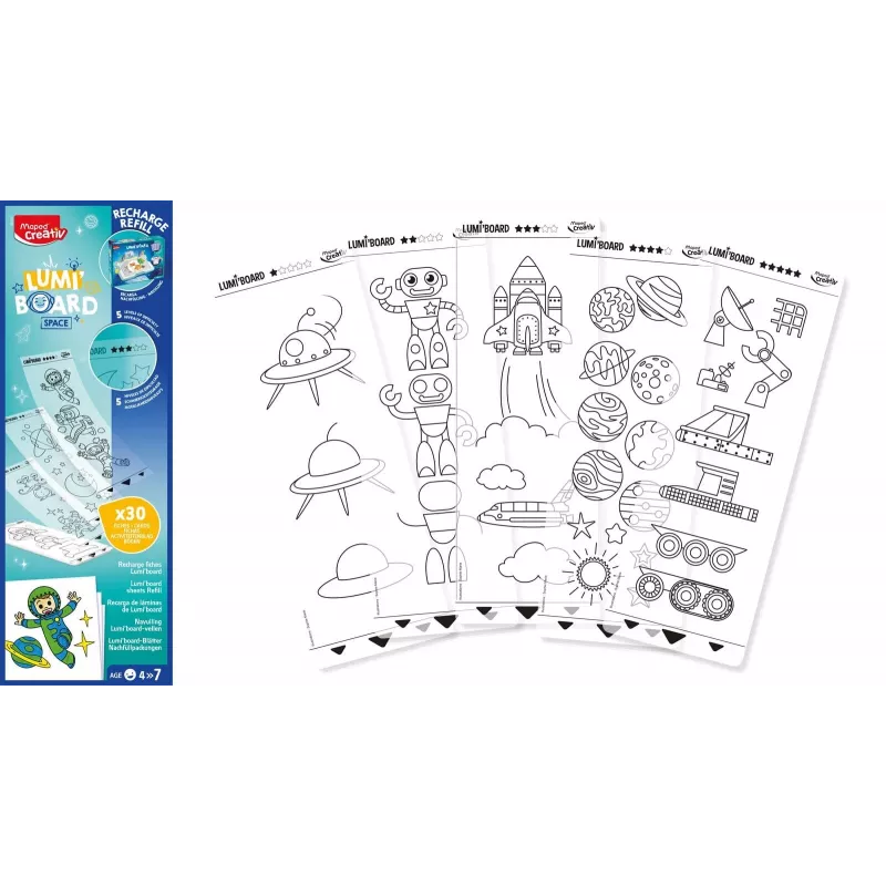 Maped Creativ LUMI BOARD Space navulpack - 35 transparante en themabladen voor LED-lichttables 907097
