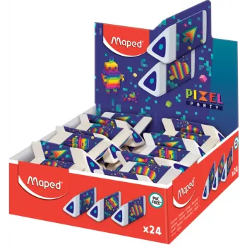 Maped Pyramide PIXEL PARTY kunststof gum, wit, ftalaat- & PVC-vrij, driehoekige doorsnede, 24er-displaydoos 119523