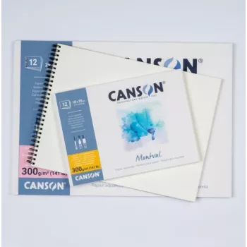 CANSON Montval A4 aquarelblok, 300 g/m², 12 bladen, fijne korrel, aan de korte zijde gelijmd C518408000