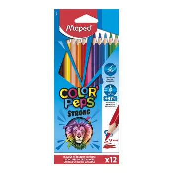 Maped COLOR'PEPS STRONG driehoekige kleurpotloden, 12 verschillende kleuren, 3,2 mm breukvaste stift, kartonnen etui 862712