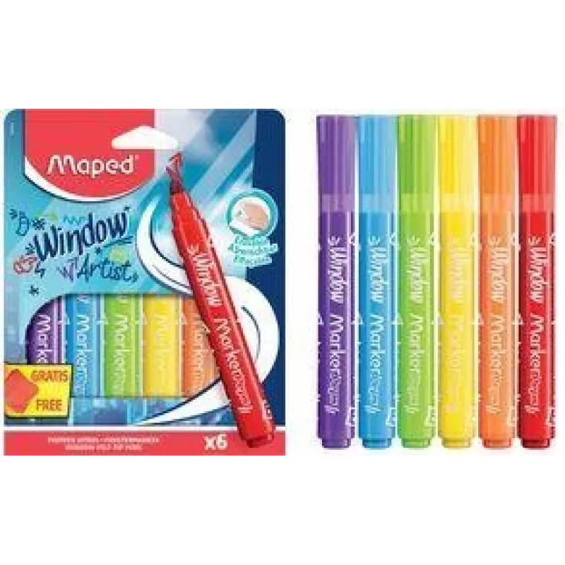 Maped MARKER'PEPS raamstift, 6 verschillende kleuren, 2 mm ronde punt, kartonnen etui 844822