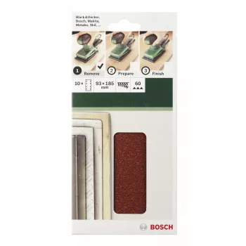 Bosch 2609256A90 10-pack 185 mm x 93 mm klittenband-schuurbladen, korrel 120, geperforeerd