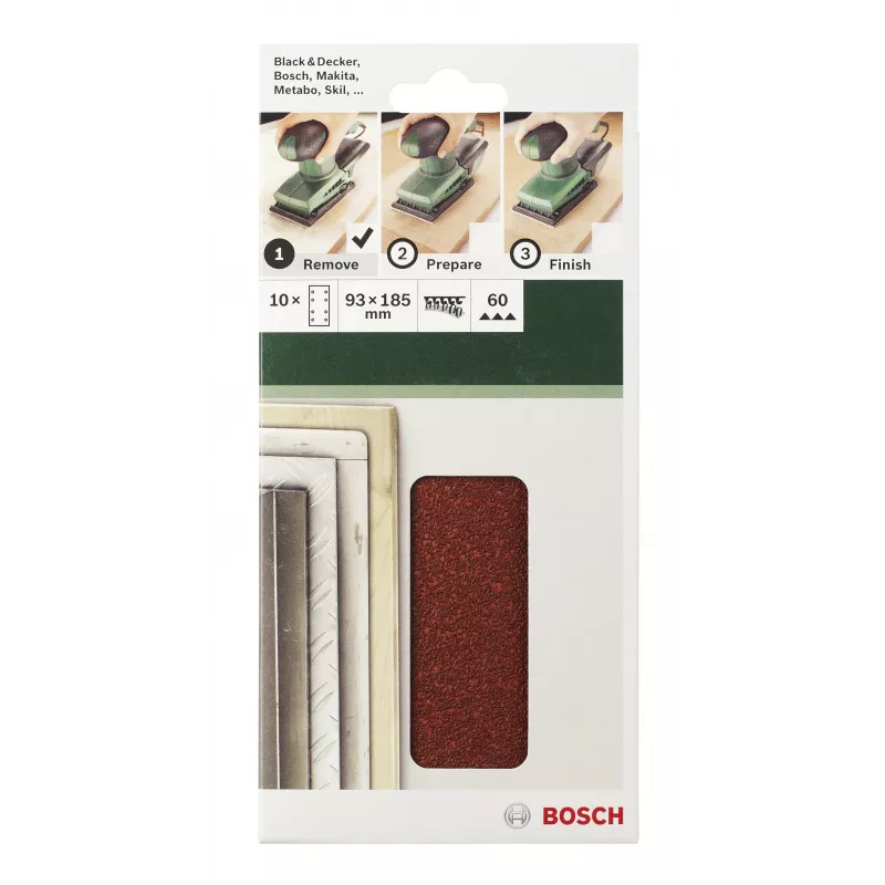 Bosch 2609256A90 10-pack 185 mm x 93 mm klittenband-schuurbladen, korrel 120, geperforeerd