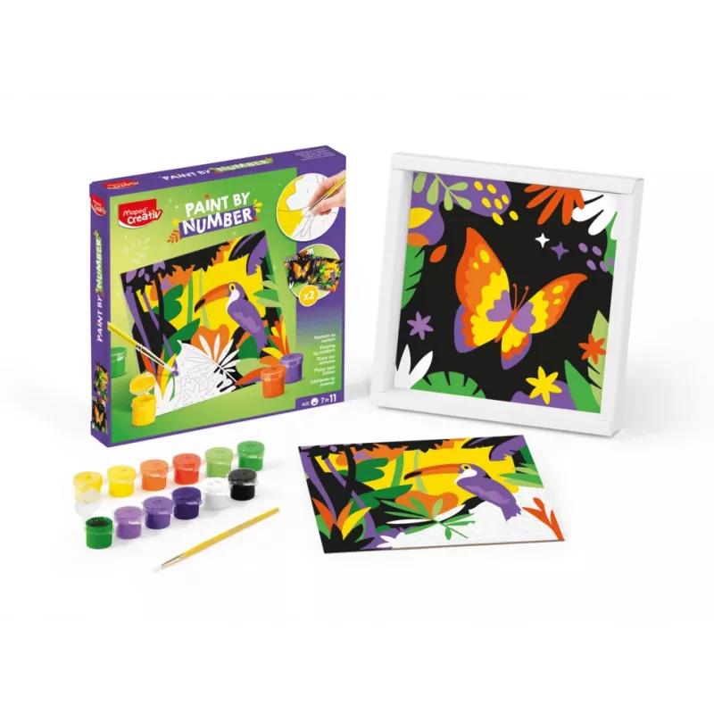 Maped Creativ schilderen op nummer set - papegaai & vlinder, 2 motieven, 10 acrylverf, vanaf 7 jaar 907085