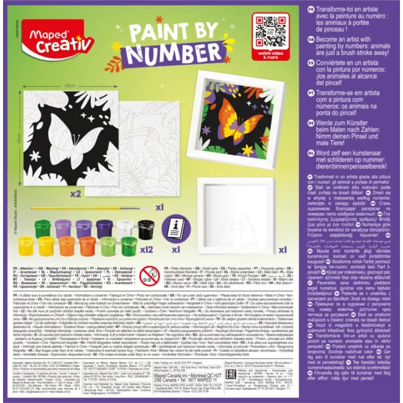 Maped Creativ schilderen op nummer set - papegaai & vlinder, 2 motieven, 10 acrylverf, vanaf 7 jaar 907085
