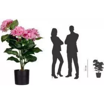 PAPERFLOW kunstmatige hortensia, roze, 550 mm, polyester bloemen en bladeren, polyethyleen steel, 1 stuk (PAHORT55)