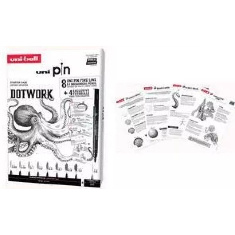 uni-ball DOTWORK startset uni pin, 9-delige etui met 8 fineliners en 1 Shalaku S vulpotlood (CF PIN/8 005)
