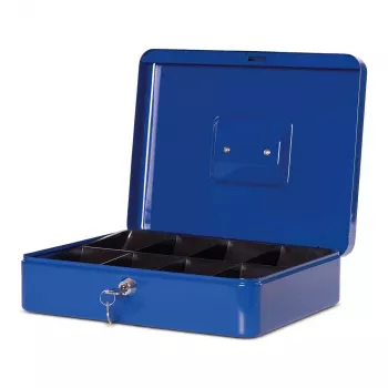 MAUL geldkist maat 4 blauw 300x245x90 mm staal met muntinzet en cilinderslot 56114-37